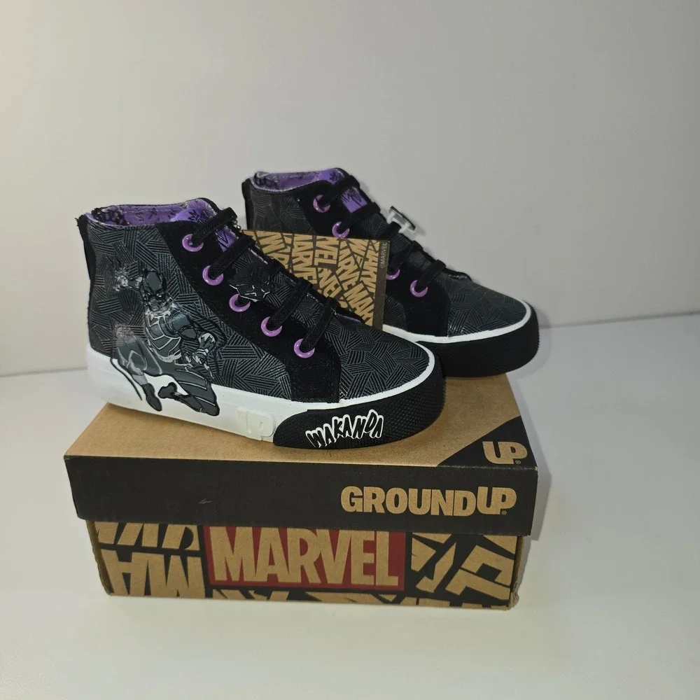 Marvel Black Panther Ground Up High Top Sneakers Boys Size 9 Black Purple Box